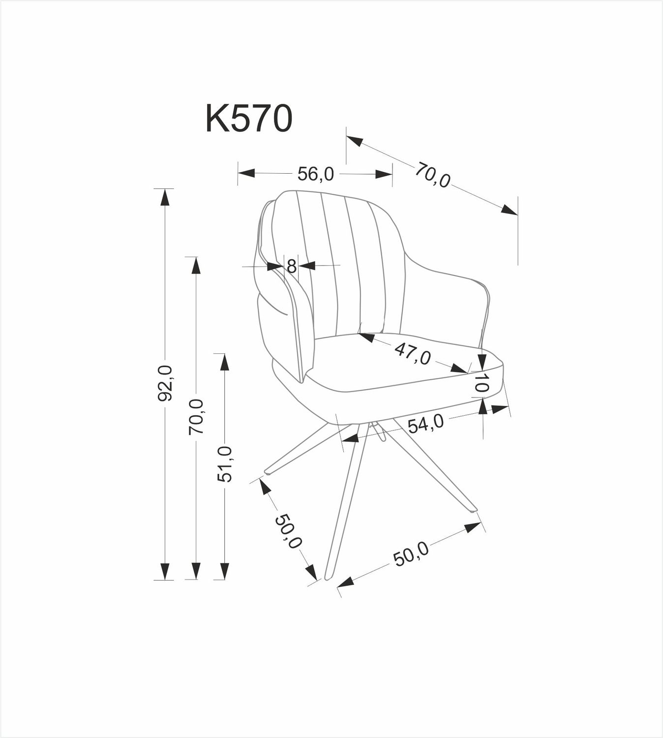 KRZESŁO obrotowe z podłokietnikami, na czarnych nogach ze stali nierdzewnej, przyjemna w dotyku tapicerka, nowoczesne - beżowe, wymiary