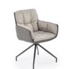 KRZESŁO z podłokietnikami, obrotowe na czarnych, metalowych nogach, kwadratowe siedzisko, welurowa tapicerka - popielate