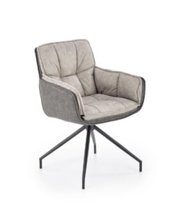 KRZESŁO z podłokietnikami, obrotowe na czarnych, metalowych nogach, kwadratowe siedzisko, welurowa tapicerka - popielate