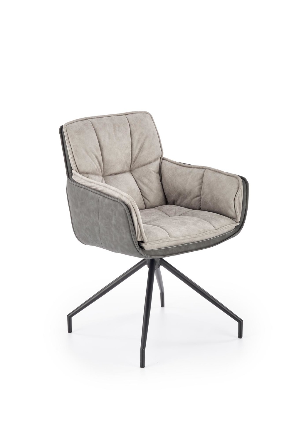 KRZESŁO z podłokietnikami, obrotowe na czarnych, metalowych nogach, kwadratowe siedzisko, welurowa tapicerka - popielate