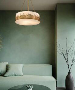 LAMPA WISZĄCA Sawgrass okrągła, 3 źródła światła, wykończona w luksusowym, płatkowanym złocie, mleczny klosz, klasyczna forma, do salonu