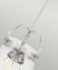 LAMPA WISZĄCA Wimberley z 3 źródłami światła, metalowy stelaż w kolorze polerowanego chromu, szklany klosz z bąbelkami powietrza, ekskluzywna