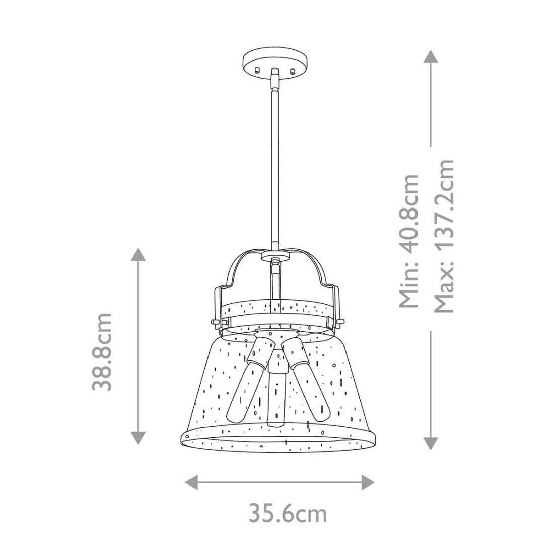 LAMPA WISZĄCA Wimberley z 3 źródłami światła, metalowy stelaż w kolorze polerowanego chromu, szklany klosz z bąbelkami powietrza, wymiary