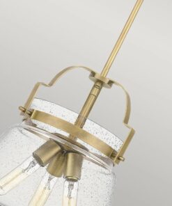 LAMPA WISZĄCA Wimberley z 3 źródłami światła, metalowy stelaż w kolorze postarzanego mosiądzu, szklany klosz z bąbelkami powietrza, ekskluzywna