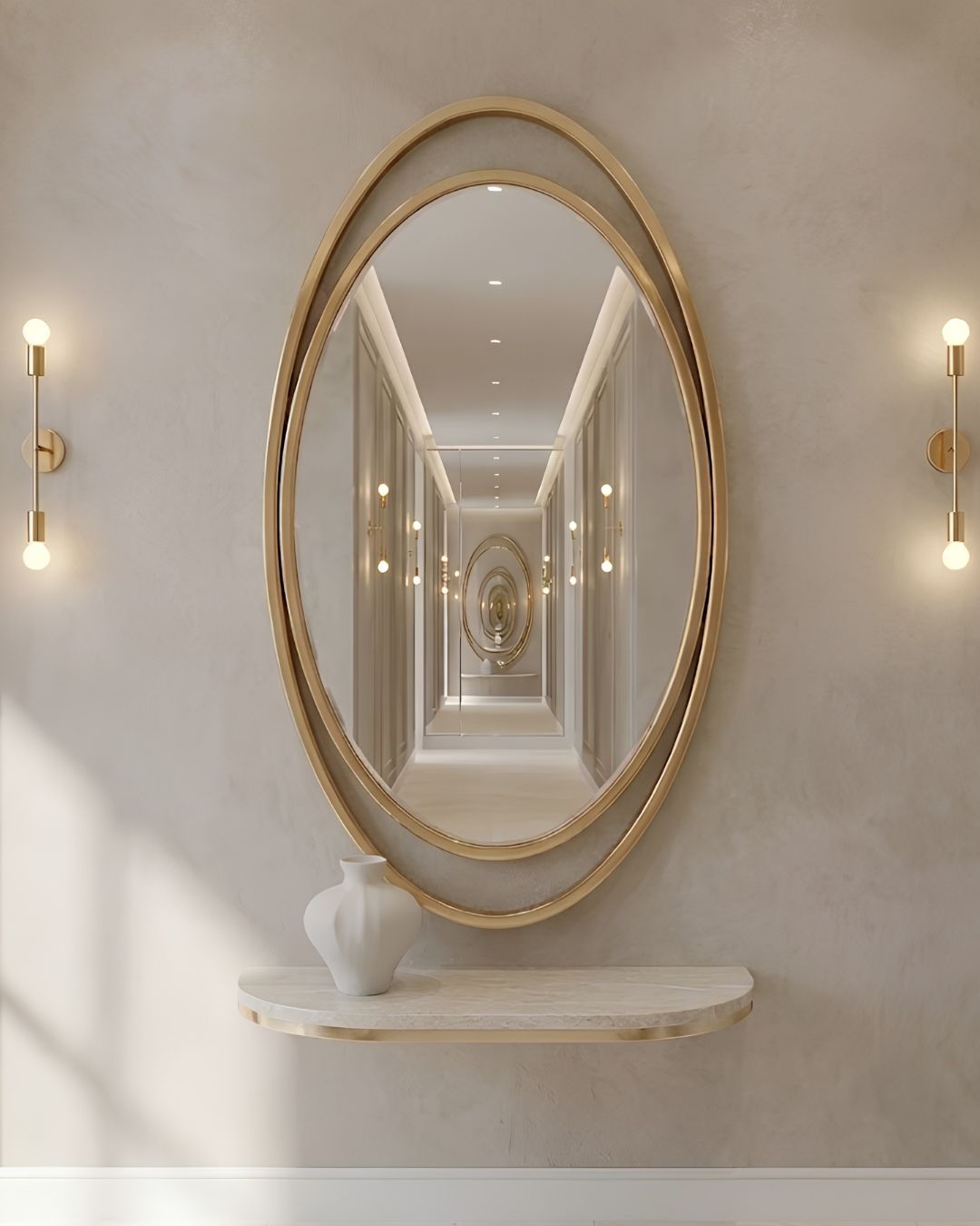 LUSTRO ŚCIENNE Aurelia Oval w owalnej złotej, błyszczącej ramie ze stali nierdzewnej, designerski styl