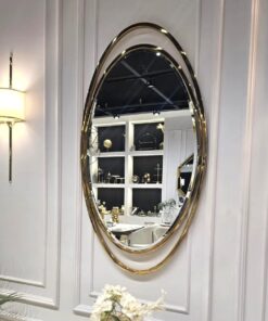 LUSTRO ŚCIENNE Aurelia Oval w owalnej złotej, błyszczącej ramie ze stali nierdzewnej, designerski styl, piękne