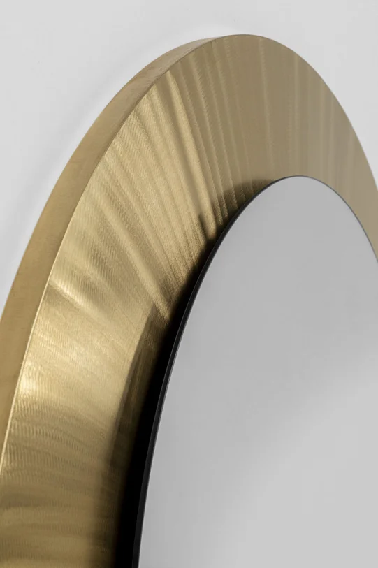 LUSTRO ŚCIENNE Lunette w złotej, okrągłej ramie o pofalowanej strukturze, nowoczesny styl, ekskluzywne