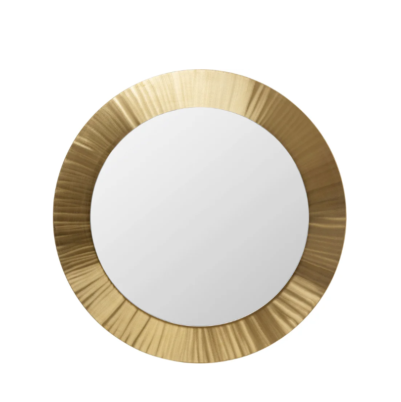 LUSTRO ŚCIENNE Lunette w złotej, okrągłej ramie o pofalowanej strukturze, nowoczesny styl