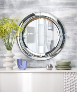 LUSTRO ŚCIENNE Moon okrągłe, srebrna rama o obłych kształtach kształtach, nowoczesny styl