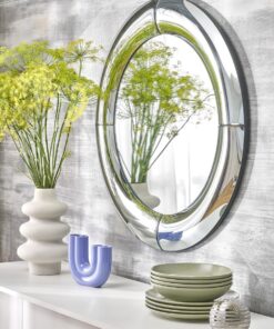 LUSTRO ŚCIENNE Moon okrągłe, srebrna rama o obłych kształtach kształtach, nowoczesny styl, piękne