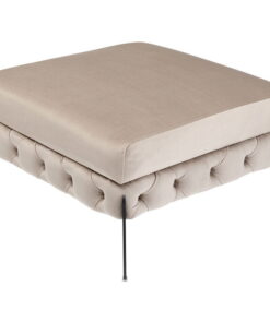 PODNÓŻEK kwadratowy, welurowa tapicerka w kolorze taupe, czarne stalowe nogi, eleganckie pikowania w dolnej części, klasyczny styl, piękny