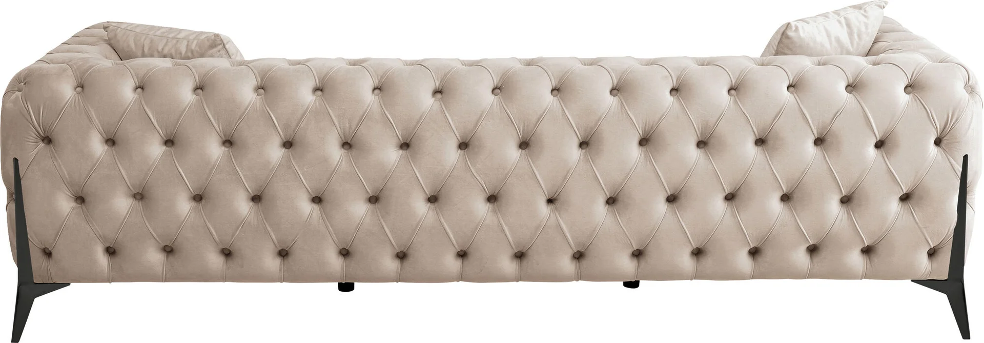 SOFA 3-osobowa welurowa tapicerka w kolorze taupe, czarne stalowe nogi, eleganckie pikowania, klasyczny styl, ekskluzywna SOFA 3-osobowa welurowa tapicerka w kolorze taupe, czarne stalowe nogi, eleganckie pikowania, klasyczny styl, ekskluzywna