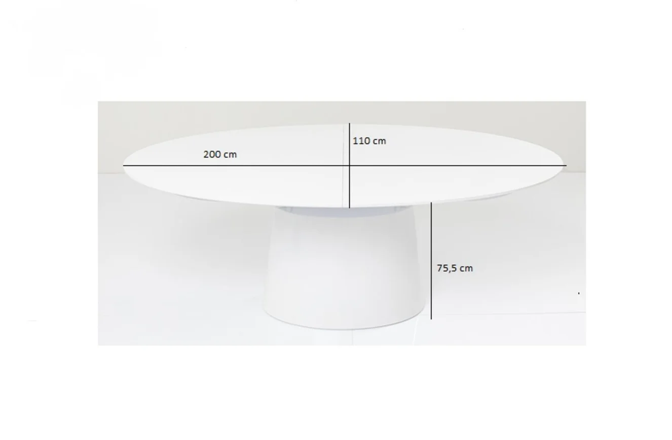 STÓŁ JADALNIANY Benvenuto rozkładany, biała podstawa i blat z forniru, połyskujące wykończenie, owalny, wymiary STÓŁ JADALNIANY Benvenuto rozkładany, biała podstawa i blat z forniru, połyskujące wykończenie, owalny, wymiary