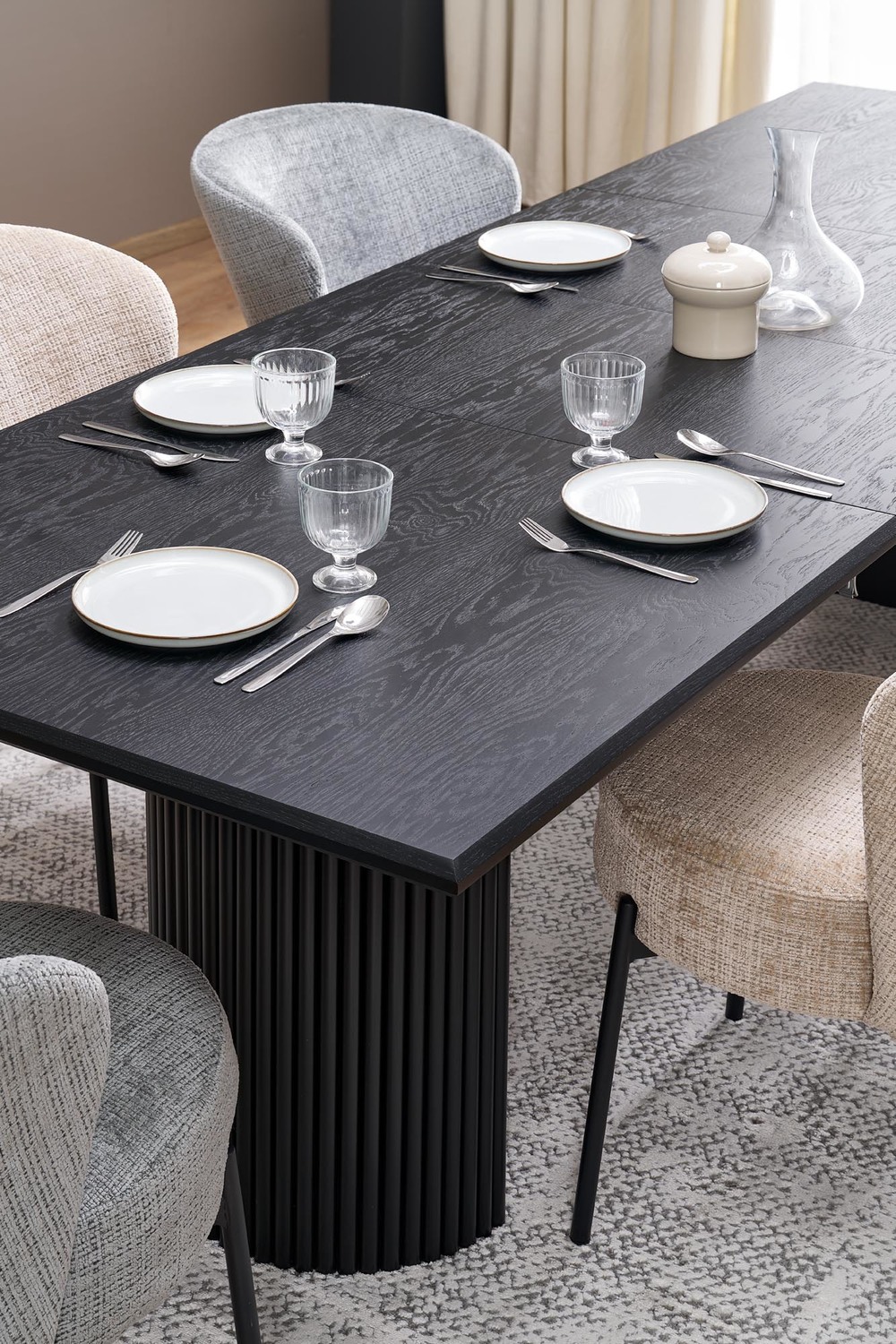 STÓŁ JADALNIANY Bolero prostokątny, rozkładany blat z MDF-u na dwóch półkolistych, ryflowanych nogach, nowoczesny minimalizm, ekskluzywny