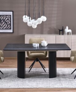 STÓŁ JADALNIANY Bolero prostokątny, rozkładany blat z MDF-u na dwóch półkolistych, ryflowanych nogach, nowoczesny minimalizm, piękny