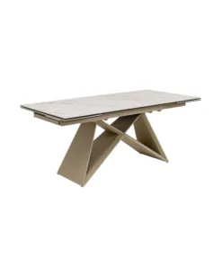 STÓŁ JADALNIANY Nelly Greige rozkładany, szaro-beżowy nogi, blat szklany imitujący marmur, nowoczesny styl