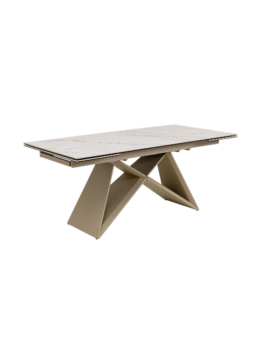 STÓŁ JADALNIANY Nelly Greige rozkładany, szaro-beżowy nogi, blat szklany imitujący marmur, nowoczesny styl STÓŁ JADALNIANY Nelly Greige rozkładany, szaro-beżowy nogi, blat szklany imitujący marmur, nowoczesny styl
