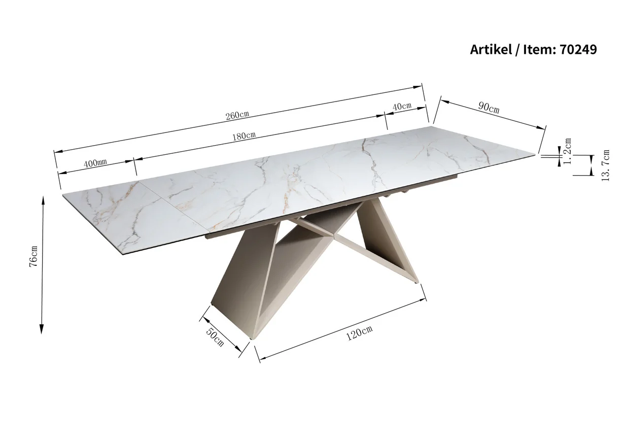 STÓŁ JADALNIANY Nelly Greige rozkładany, szaro-beżowy nogi, blat szklany imitujący marmur, nowoczesny styl, wymiary STÓŁ JADALNIANY Nelly Greige rozkładany, szaro-beżowy nogi, blat szklany imitujący marmur, nowoczesny styl, wymiary
