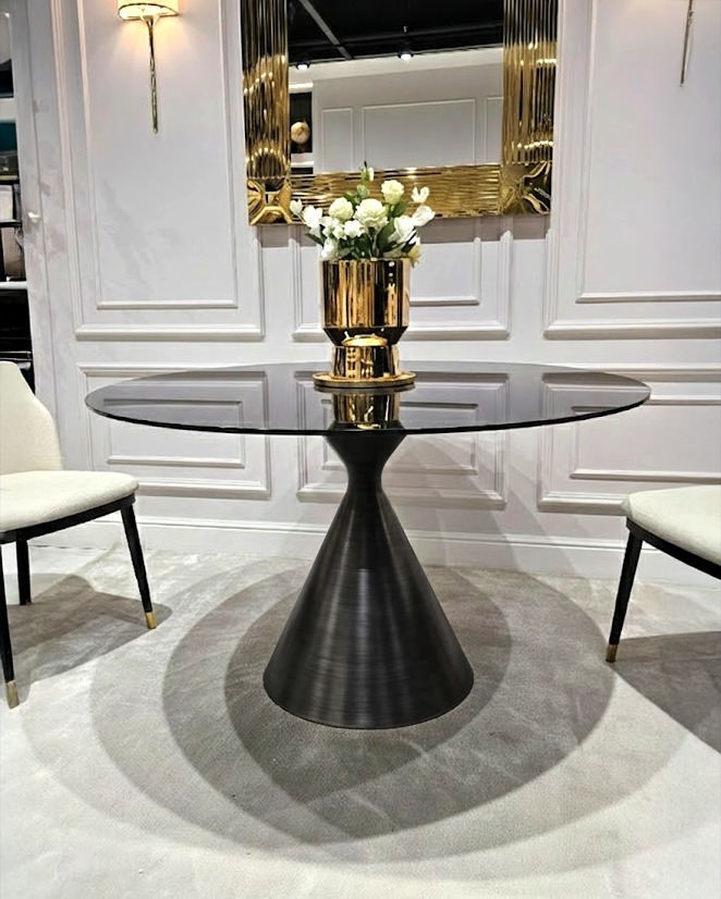 STÓŁ JADALNIANY Verona na podstawie w kształcie klepsydry w czarnym kolorze, czarny blat, nowoczesny styl