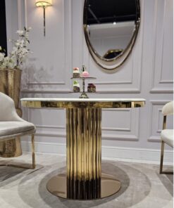 STÓŁ JADALNIANY okrągły Riviera, podstawa ze stali błyszczącej w kształcie rurek, biały blat z konglomeratu (możliwość zmiany blatu) - 100 cm, piękny