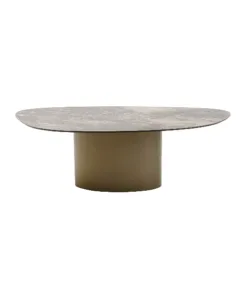 STOLIK KAWOWY Paso na stalowej, mosiężnej nodze, ceramiczno-szklany blat o nieregularnym kształcie, designerski styl, piękny