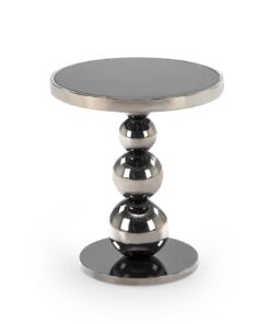 STOLIK POMOCNICZY Carla okrągły, metalowo-szklany, noga w formie 4 kul, srebrno-czarna kolorystyka
