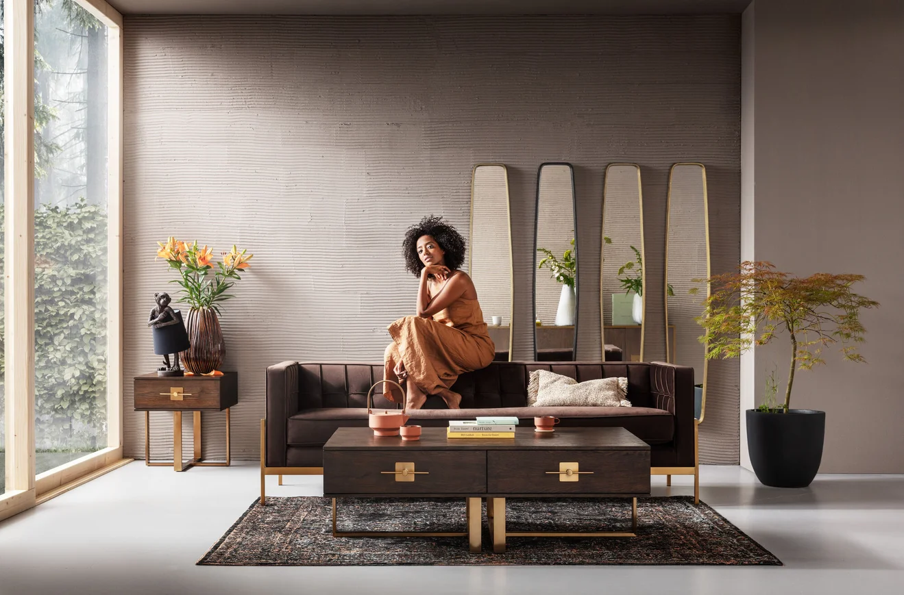 SZAFKA NOCNA Osaka kwadratowa, kolor orzechowy, jedna szuflada, metalowy stelaż w kolorze mosiądzu, piękna SZAFKA NOCNA Osaka kwadratowa, kolor orzechowy, jedna szuflada, metalowy stelaż w kolorze mosiądzu, piękna