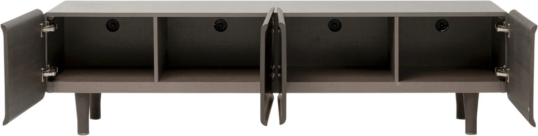 SZAFKA RTV Divine z czterema szafkami do przechowywania, ciemno brązowa kolorystyka, nowoczesny styl, ekskluzywna