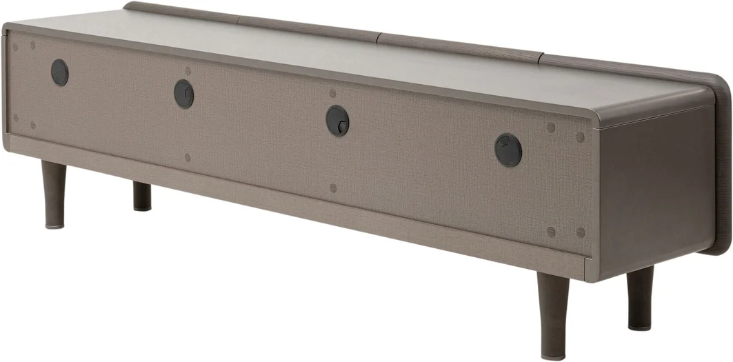 SZAFKA RTV Divine z czterema szafkami do przechowywania, ciemno brązowa kolorystyka, nowoczesny styl, premium