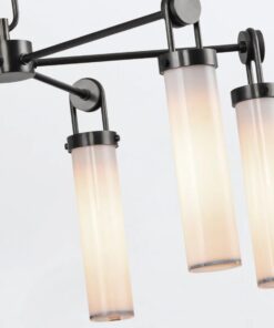 ŻYRANDOL Wynwood z 6 źródłami światła, metalowa oprawa w kolorze miejskiego brązu, mleczne, szklane klosze, piękny