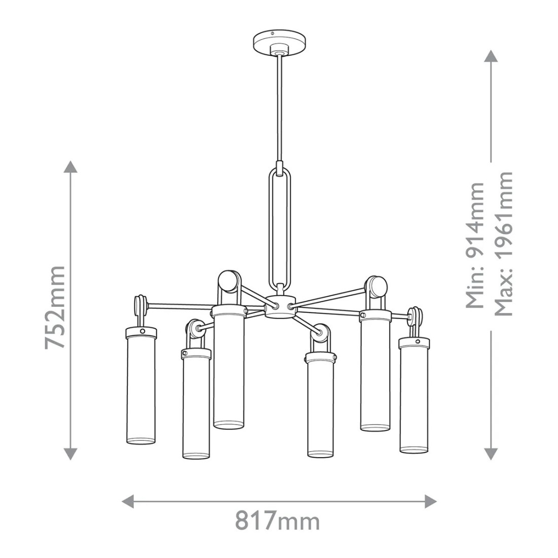 ŻYRANDOL Wynwood z 6 źródłami światła, metalowa oprawa w kolorze miejskiego brązu, mleczne, szklane klosze, wymiary