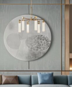 ŻYRANDOL Wynwood z 6 źródłami światła, metalowa oprawa w kolorze vintage mosiądzu, mleczne, szklane klosze, elegancki