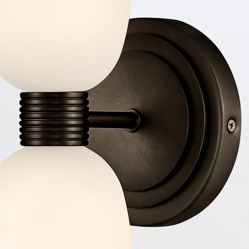 KINKIET Tallulah z 2 źródłami światła, czarny, klosze z białego szkła, styl art deco, piękny