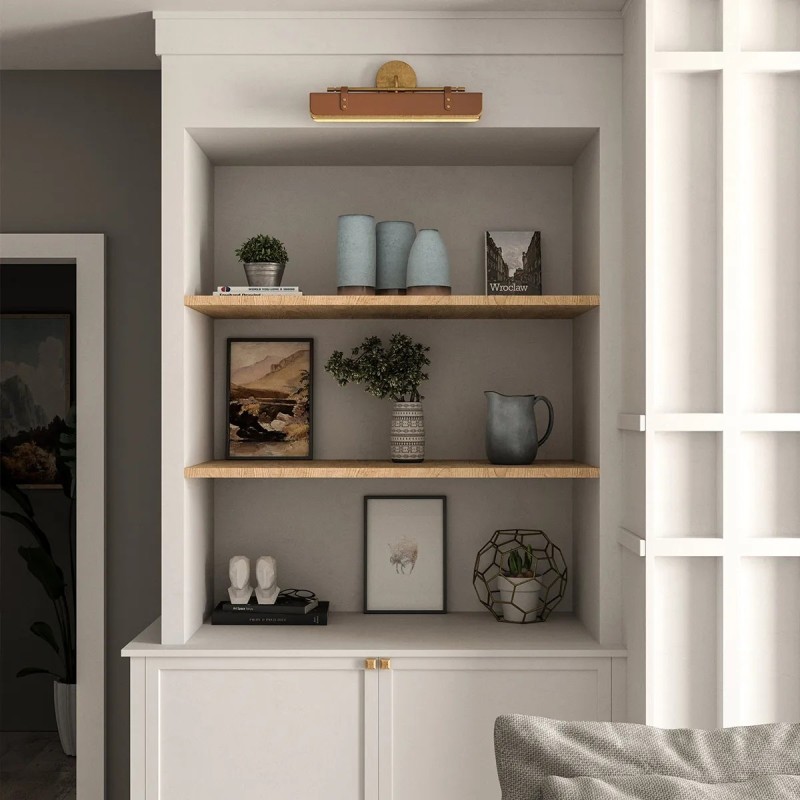 KINKIET Valise zainspirowany kufrem podróżnym, wykończenie w vintage mosiądzu, skóra koniakowa, klasyczny styl, do pokoju