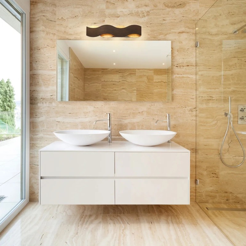 KINKIET Vaughan o delikatnie falującym kształcie, brązowo-złoty, nowoczesny styl, do łazienki