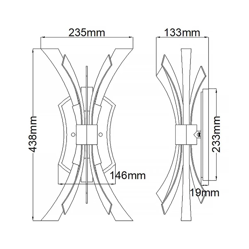 KINKIET Vida z 2 źródłami światła, metalowo-kryształowa oprawa, wykończenie w oksydowanym złocie, klasyczny design, wymiary