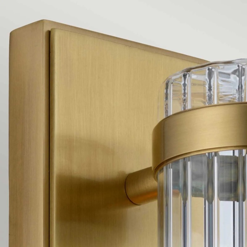 KINKIET Wellington podłużny z ramą w kolorze szczotkowanego mosiądzu, szklany, prążkowany abażur, vintage styl, ekskluzywny