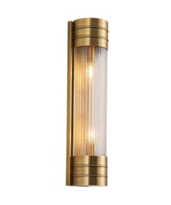 KINKIET Willard z 2 źródłami światła, metalowa oprawa, szklany, podłużny klosz w formie walca, klasyczny styl, mosiężny