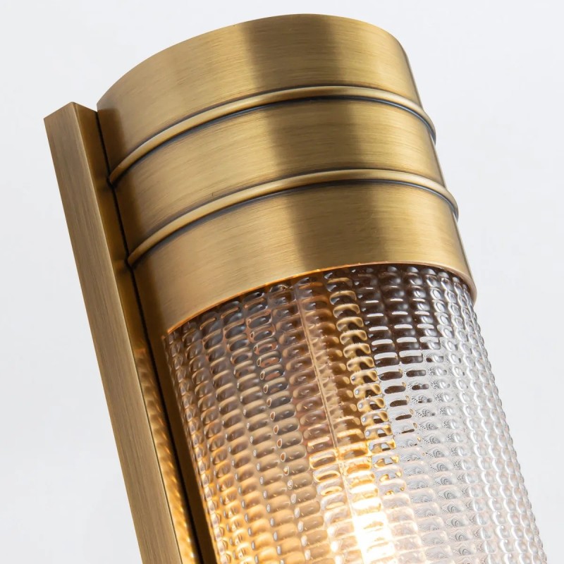 KINKIET Willard z 2 źródłami światła, metalowa oprawa, szklany, podłużny klosz w formie walca, klasyczny styl, mosiężny, premium