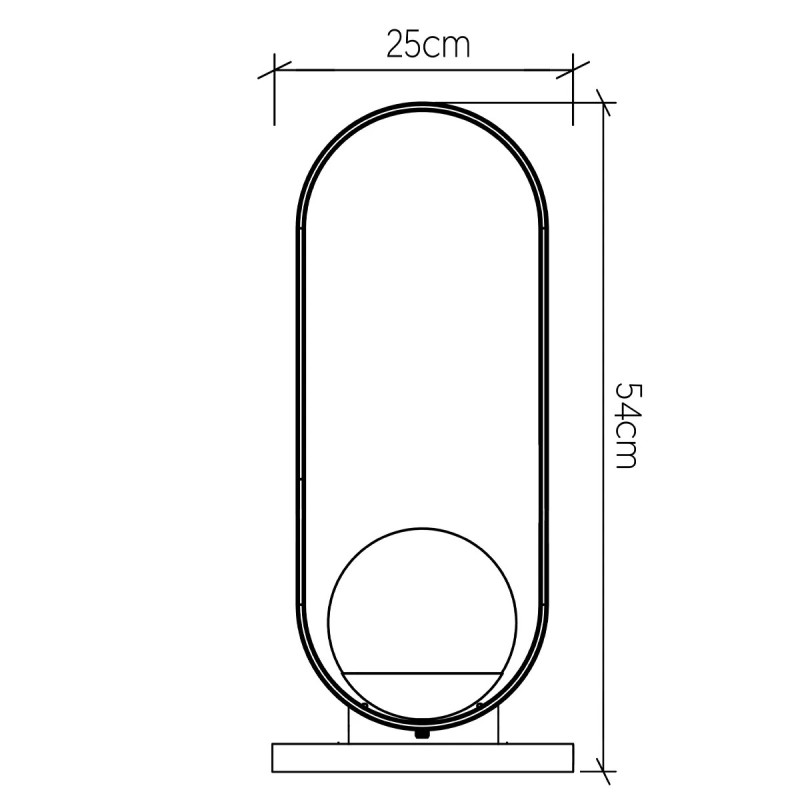 LAMPA STOŁOWA Sfera z ramą z forniru tekowego otaczająca mlecznobiały matowy klosz, nowoczesny styl, wymiary