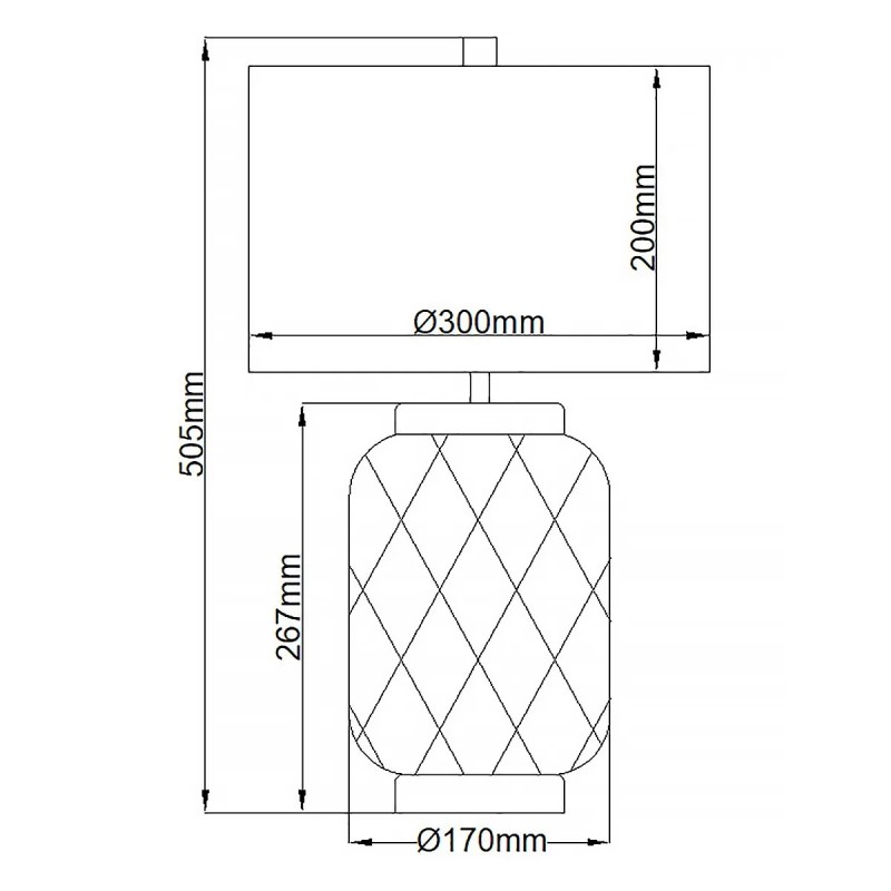LAMPA STOŁOWA Sola z transparentną, szklaną podstawą o diamentowej strukturze, niebieski abażur, metalowe dodatki w kolorze polerowanego niklu, jedno źródło, wymiary