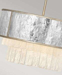 LAMPA WISZĄCA Reverie z 4 źródłami światła, jasnoszary, strukturalny pas, dekoracyjne kryształki, wykończenie w szampańskim złocie, ekskluzywna