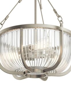 LAMPA WISZĄCA Roux z metalową oprawą w niklowanym wydaniu, klosz z żebrowanego szkła, klasyczny styl, piękna