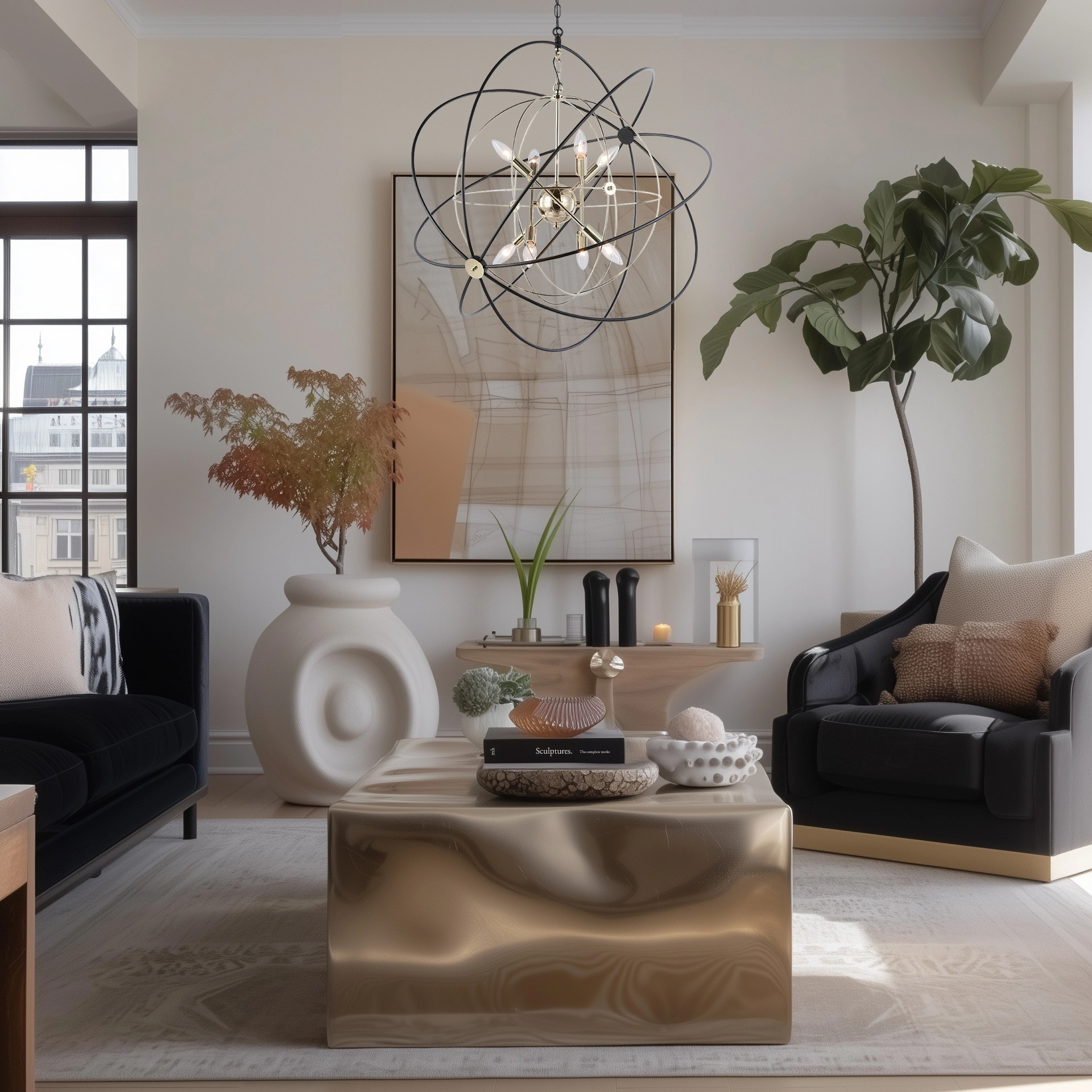 LAMPA WISZĄCA Roxbury z 8 źródłami światła, metalowa oprawa, czarno-złota, nowoczesny styl, piękna