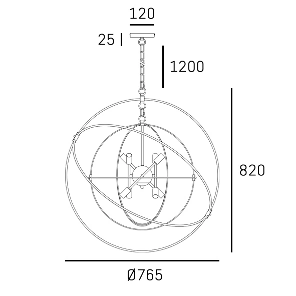 LAMPA WISZĄCA Roxbury z 8 źródłami światła, metalowa oprawa, czarno-złota, nowoczesny styl, wymiary