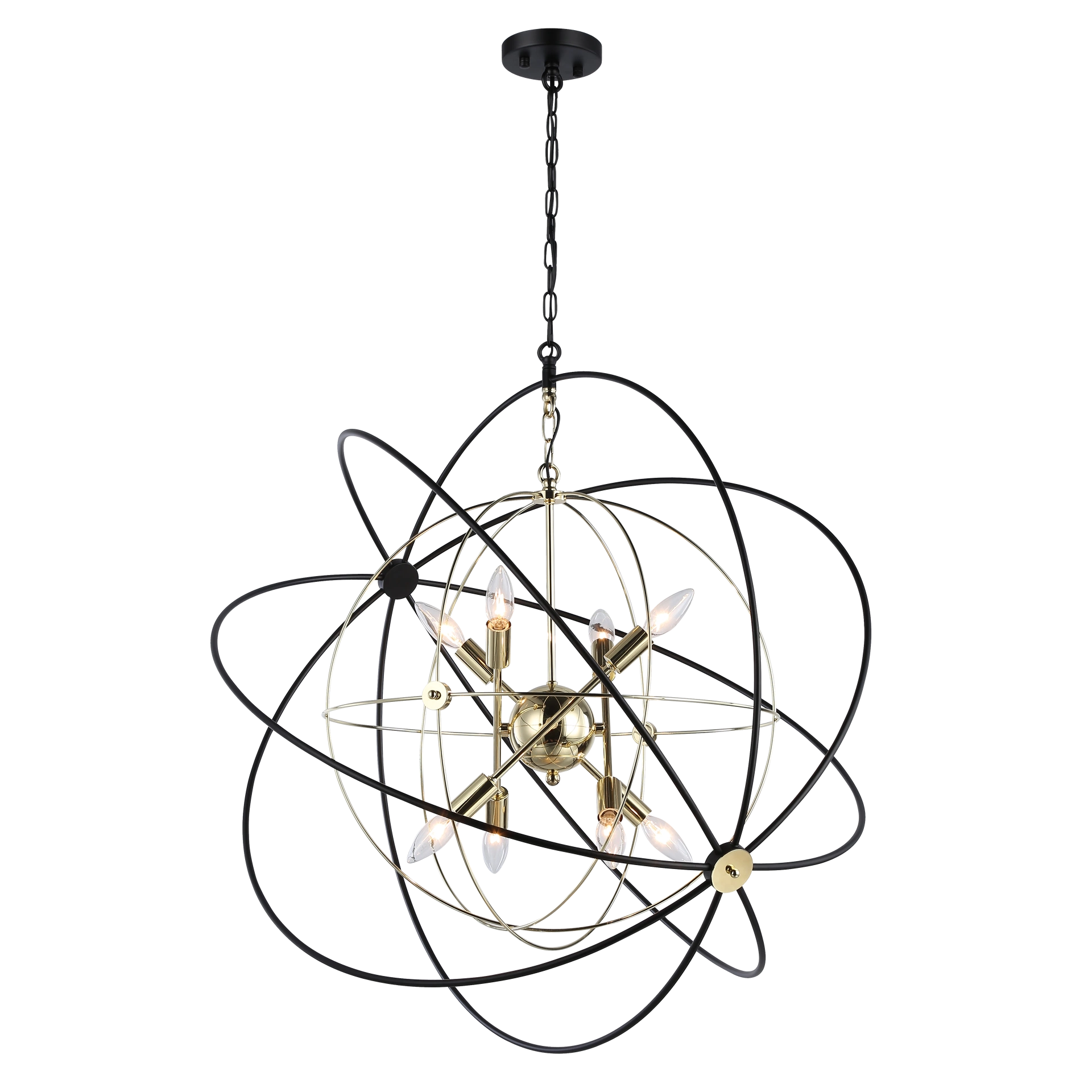 LAMPA WISZĄCA Roxbury z 8 źródłami światła, metalowa oprawa, czarno-złota, nowoczesny styl