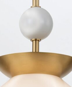 LAMPA WISZĄCA Saucer z 1 źródłem światła, geometryczna forma klepsydry, białe matowe szkło, metal w kolorze postarzanego mosiądzu, nowoczesny styl, piękna