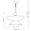 LAMPA WISZĄCA Saucer z 4 źródłami światła, geometryczna forma klepsydry, białe matowe szkło, metal w kolorze postarzanego mosiądzu, nowoczesny styl, wymiary