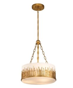 LAMPA WISZĄCA Sawgrass okrągła, 3 źródła światła, wykończona w luksusowym, płatkowanym złocie, mleczny klosz, klasyczna forma, mała
