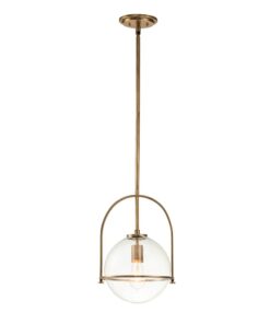 LAMPA WISZĄCA Somerset mosiężna z jednym źródłem światła, szklany kulisty klosz, klasyczny styl, transparentny
